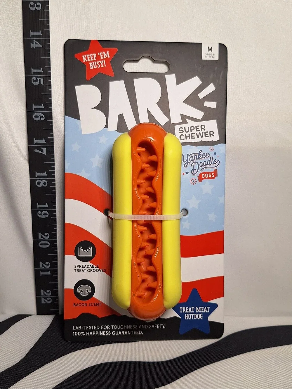 NWT Bark Super Chewer Treat Meat Hotdog Dog Toy M